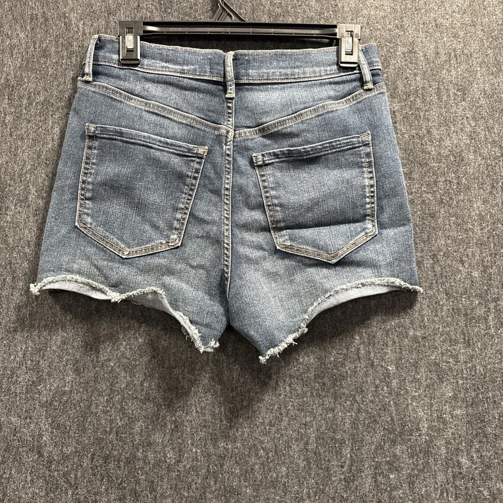 Jessica Simpson High Waist Distressed Denim Short Sz 8/29 Frayed Hem‎ Button Fly